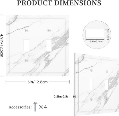 Decorative Switch Plates Modern White Gray Marble 2 Gang Double Toggle Outlet Light Switch Cover Wall Plate Electrical Faceplate for living Room Bathroom Decor
