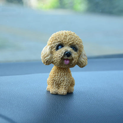 Resin Bobbing Head Dog Figurines Mini Bobblehead Puppy for Home Office Desk Car Dashboards Decor Ornaments (Teddy - Yellow)