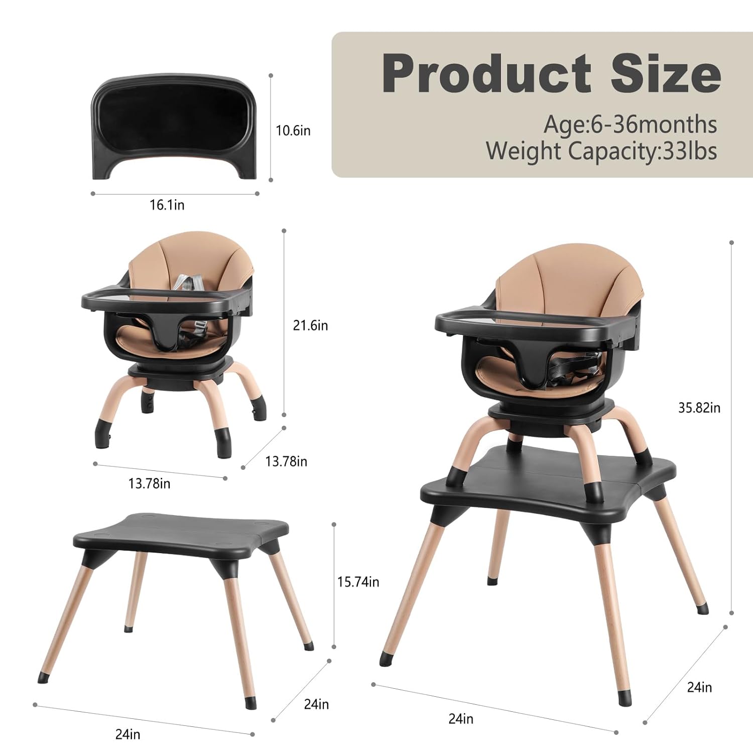Baby High Chair, 7 in 1 Convertible High Chairs for Babies and Toddlers, Kids Learning Table