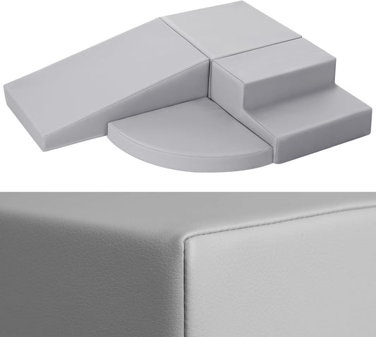 4-Piece PU Leather Baby Foam Climbing Blocks for Toddlers - Soft Play Climbing Toys for Toddlers - Foam Climbing Set for Crawling and Sliding Indoor (Gray)