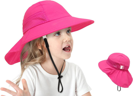 CHUNG Baby Sun Protection Hat Summer Toddler Adjustable UPF 50+ Wide Brim Neck Flap Beach Caps Boys Girls 1-12 Years Kids