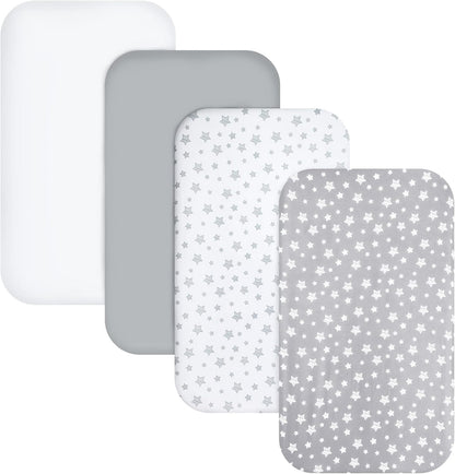 Pack and Play Sheets, 4 Pack Mini Crib Sheets, Stretchy Pack n Play Playard Fitted Sheet