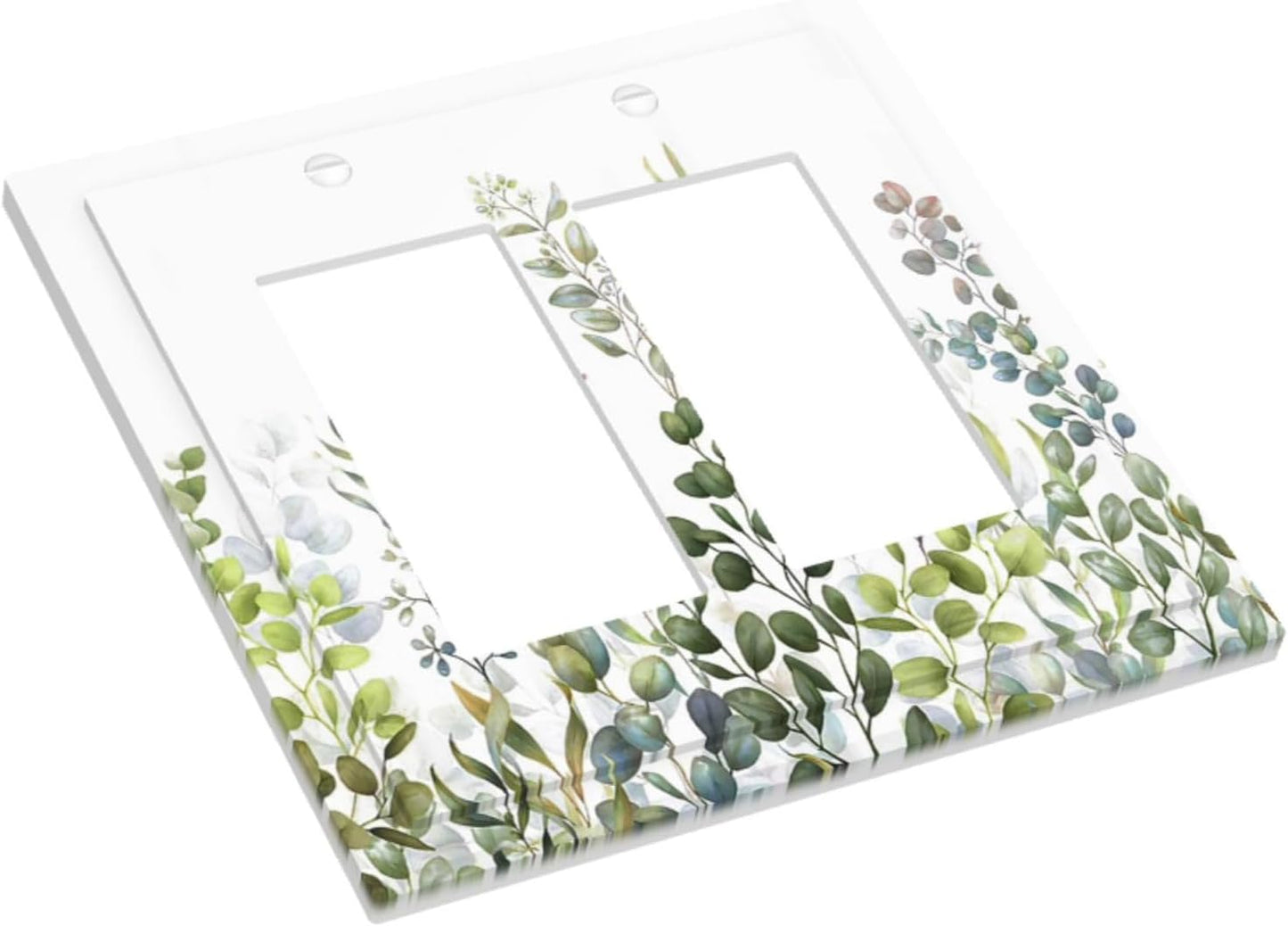 Green Eucalyptus Leaf Plant Herbs Springnature Decorative Outlet Covers 2 Gang Double GFCI Rocker Electrical Wall Panels Light Switch Cover Plate for Bed Room Living Room Decor