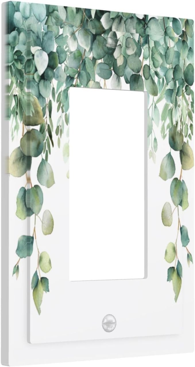 Decorative Outlet Covers Rustic Green Eucalyptus Leaves 1 Gang Single Decora GFCI Device Light Switch Covers Plate 1 Rocker Wall Plate Jumbo Faceplate for Country Bedroom Home Decor