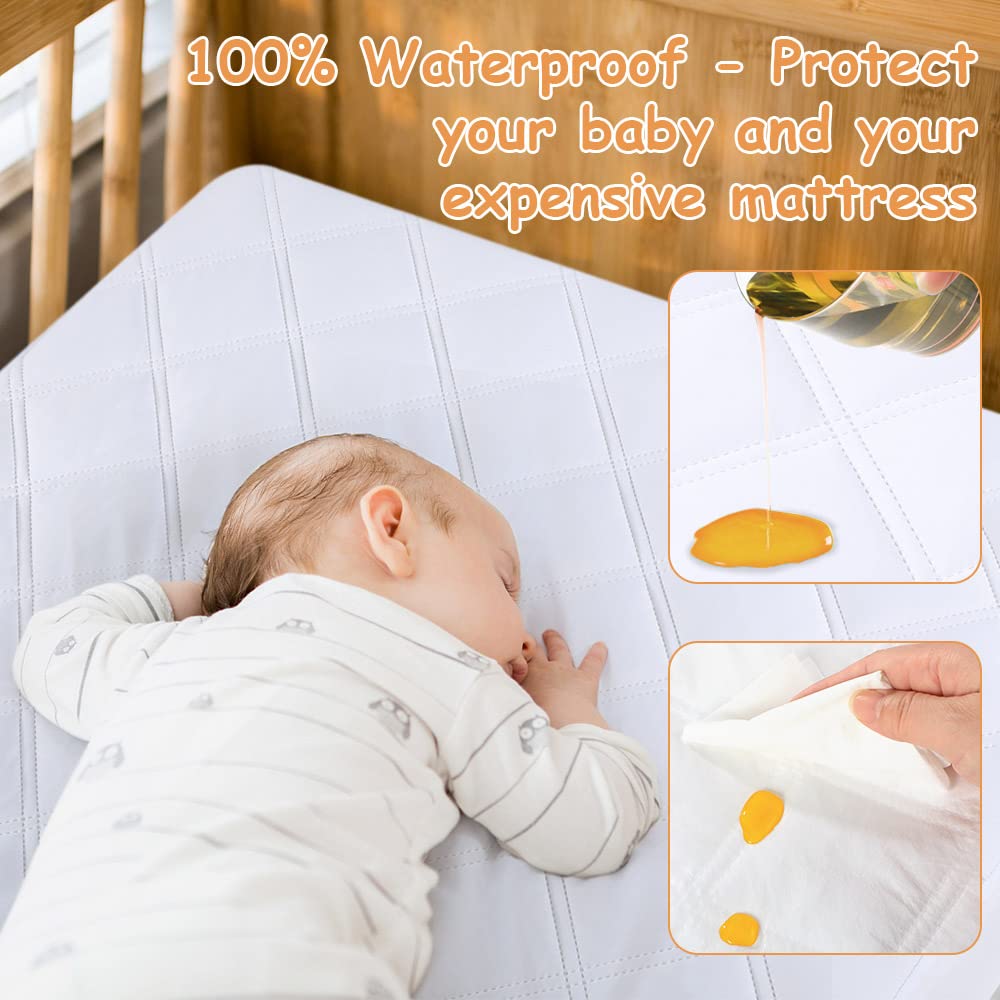 Yoofoss Waterproof Mini Crib Mattress Protector 2 Pack, Quilted Mattress Pad Cover Soft and
