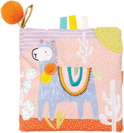 Manhattan Toy Llama Themed Soft Baby Activity Book with Squeaker, Crinkle Paper and Baby-safe Mirror Small