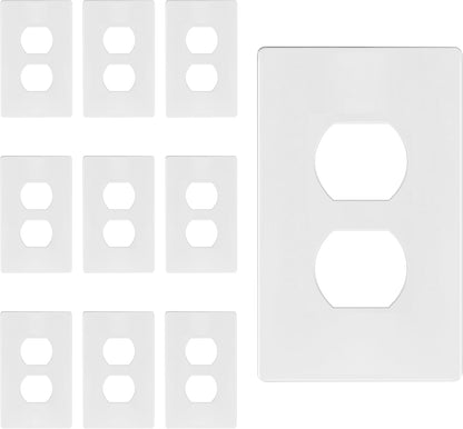 TG Screwless Duplex Wall Plate Covers, Child Safe Receptacle Outlet Covers, Size 1-Gang 4.68"x 2.93",Unbreakable Polycarbonate Thermoplastic,SP-S1-W-10PCS,Glossy, White, 10 Pack