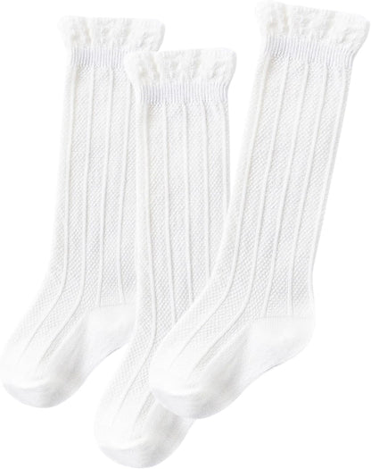 Zando Baby Knee High Socks - Infant to Toddler, Cotton Ruffle Socks, Warm Girls & Boys Long Stockings, 3-6 Pairs
