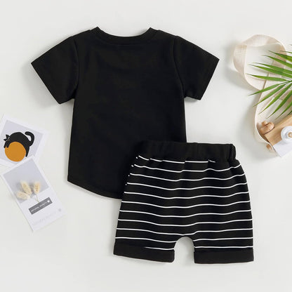 fhutpw Baby Toddler Boy Clothes Summer Outfits 6 12 18 24 Months Patchwork Short Sleeve T Shirt & Shorts Sets with Pockets