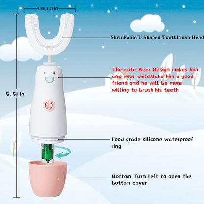 Kids Electric Toothbrush，U Shaped toddler Toothbrush Waterproof Battery Powered 360 Automatic Sonic