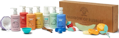 Dabble & Dollop Rainbow of Bubbles – Natural 4-in-1 Bath Set for Kids, Includes Bubble Bath, Body