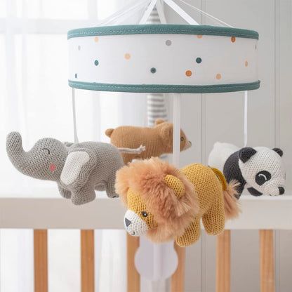 Living Textiles Baby Musical Mobile - Day at The Zoo | Crib Toy, Knitted Zoo Characters, Nursery Decor, Calming Soother with 12 Lullabies | Perfect Baby Toy for Boys and Girls
