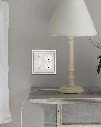 2-Pack Combination Toggle/Duplex Wall Plate, Wall Outlet Covers for Double Light Switches, Receptacle Outlet, Dimmer Switch, Satin Nickel Finish, Midsize, A031 Series