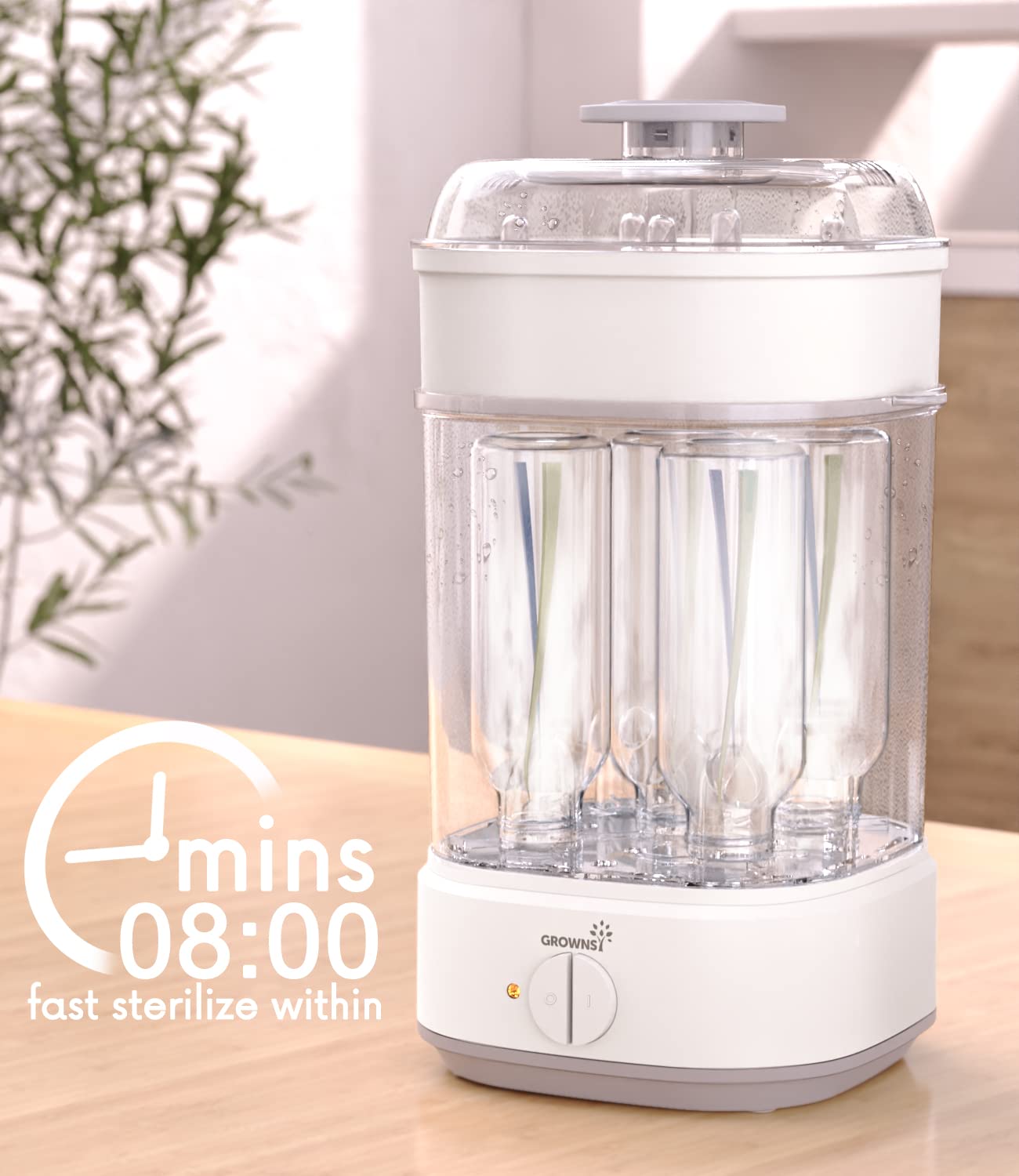 Bottle Sterilizer, Baby Bottle Steam Sterilizer, Electric Baby Bottle Sanitizer with Timer for Baby