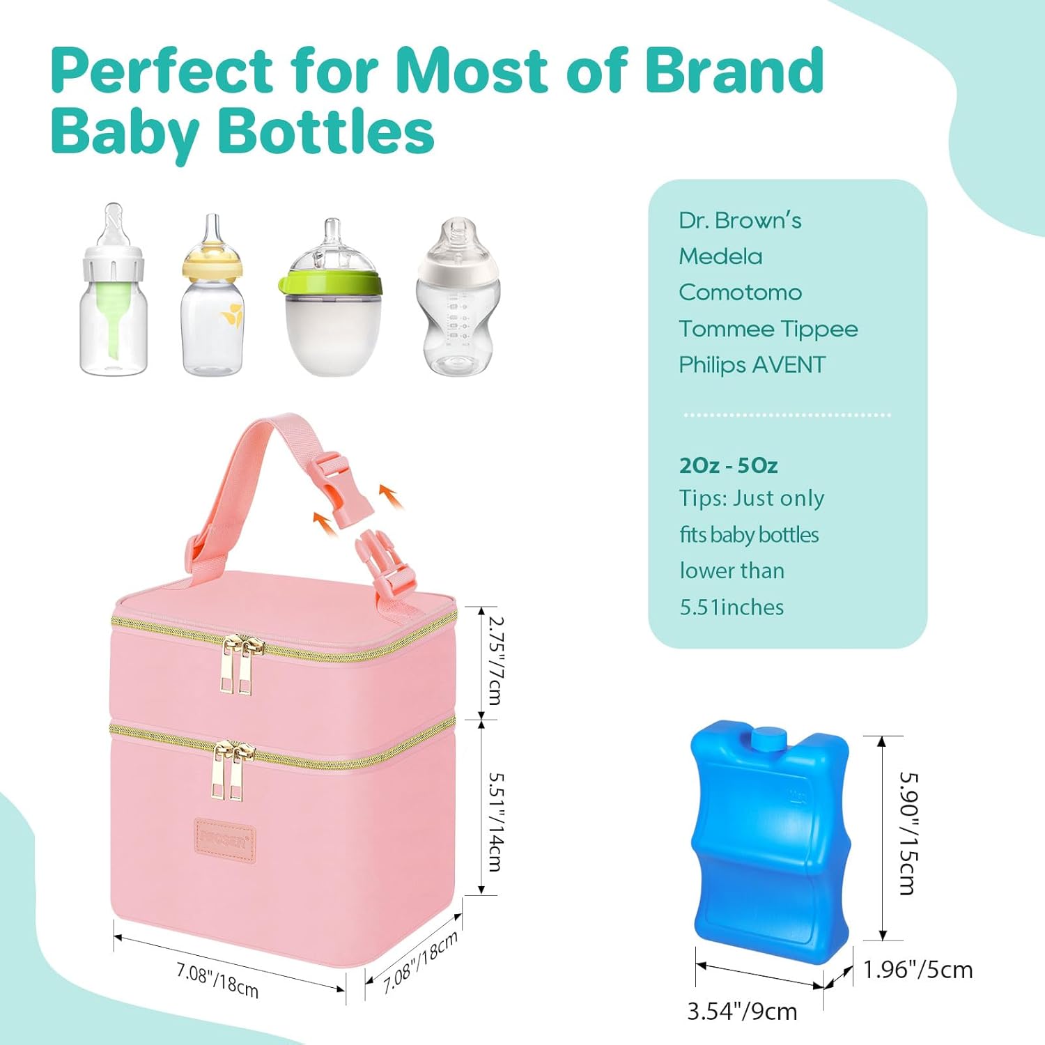 PIIOSER Breast Milk Storage Cooler Bag with Ice Pack, Fits 4 Baby Bottles Up to 5 Ounce, Small