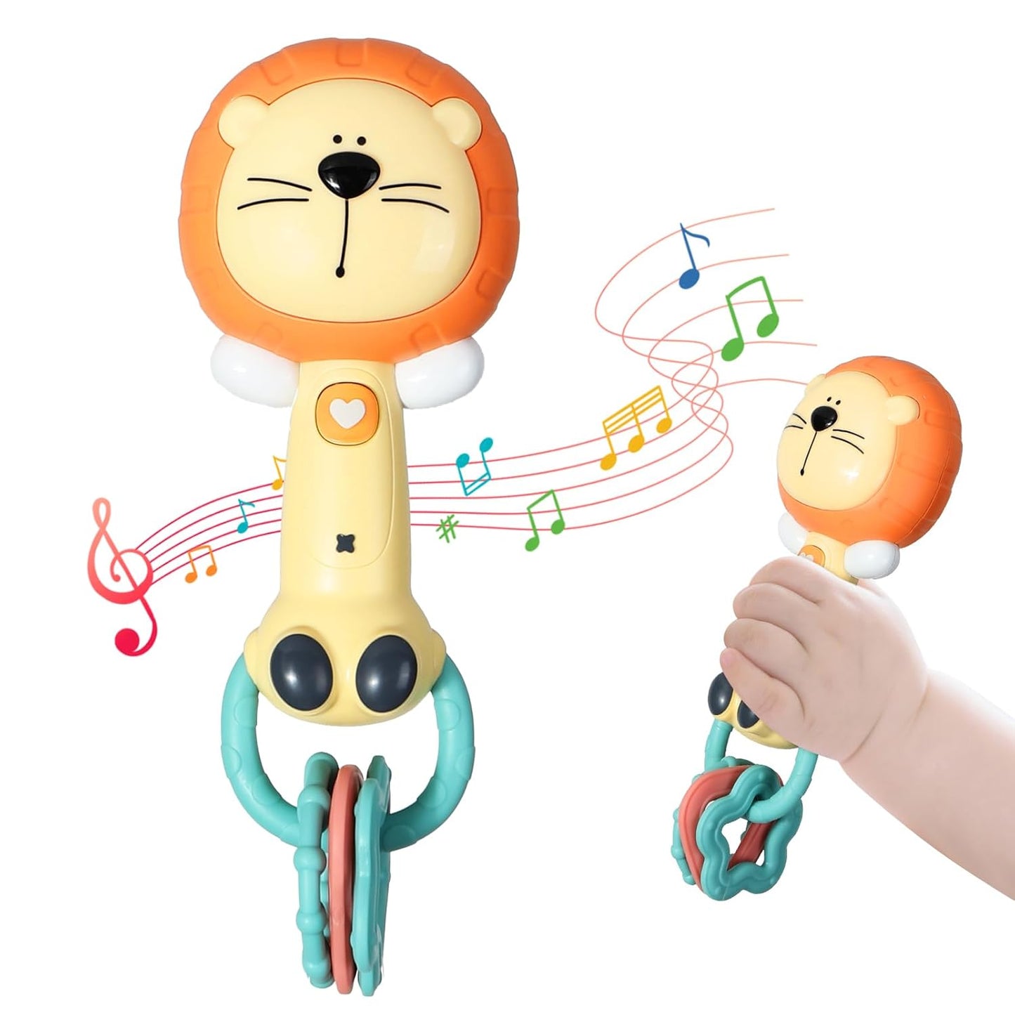 Orzbow Baby Musical Toy Light-Up, Lion Teether Toy Bpa-Free, Baby Teething Toys & Rattles 3-6-12-18 Months, Easy to Grip Sensory Toys for Toddler, Baby Boy Gir Birthdays Gift