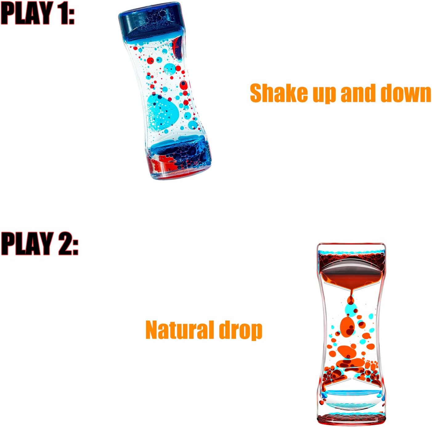 Red Blue Liquid Motion Bubbler Timer Set of 1 for Sensory Toys, Fidget Liquid Timer for Kids Adults, Autism Toys, Relaxing Activity, Oil Water Home Office Desk Toys, Stocking Filler Gift