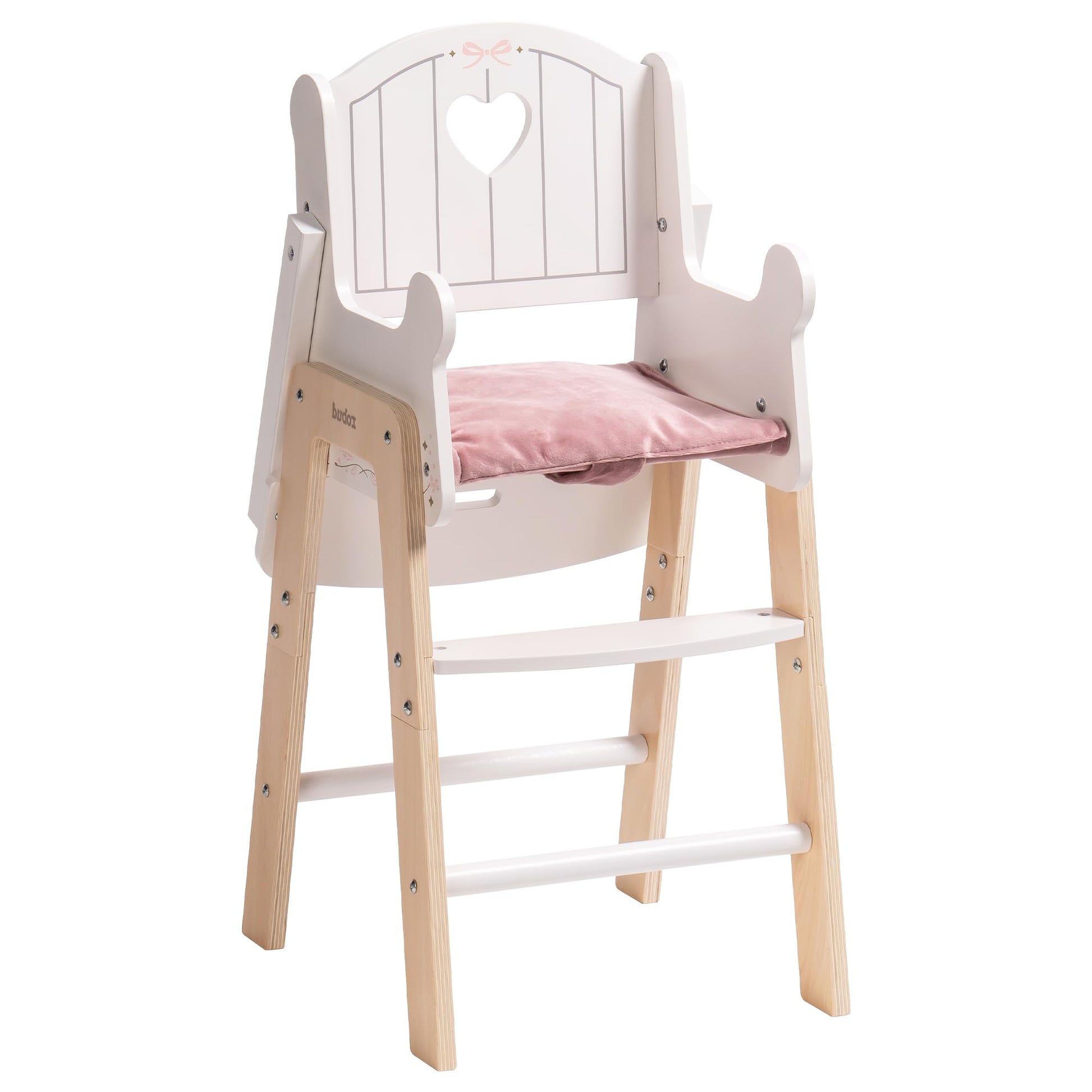 ROBUD Play High Chair, Pretend Play High Chair with Cushion, Movable Table, Wooden Baby Doll
