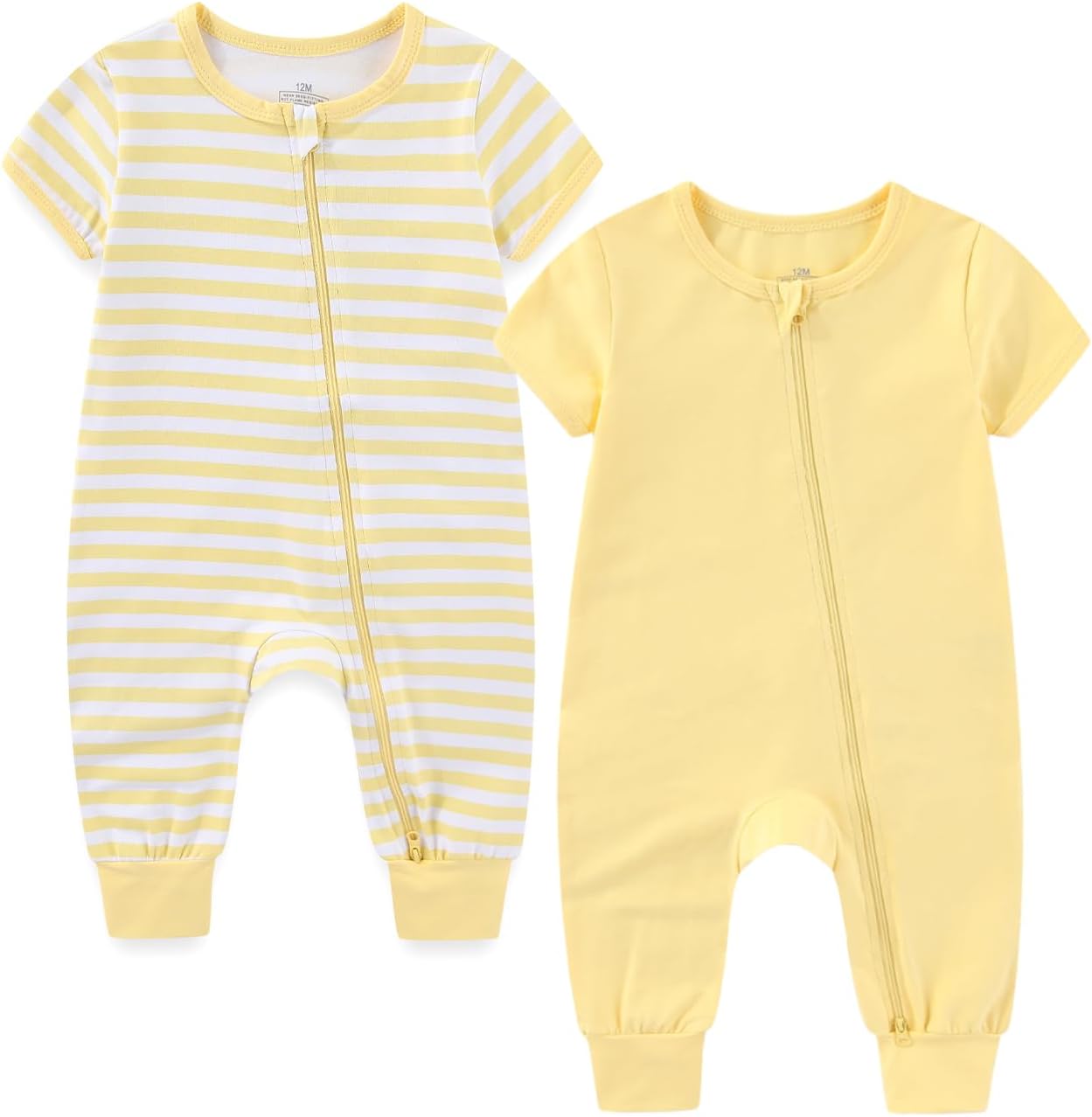 Baby Boy Girl 2 Pack Romper Infant Short Sleeve 2 Way Zipper One Piece Jumpsuits Newborn Clothes 0-24 Months
