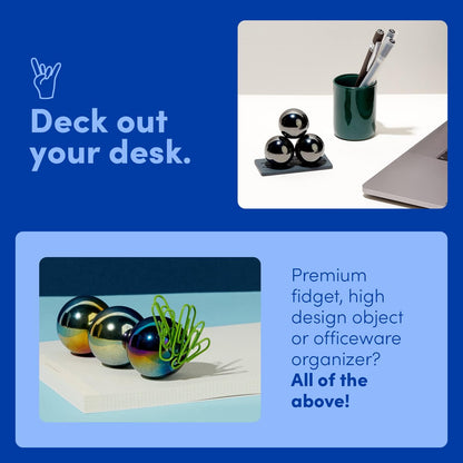 Speks Supers, 33mm Magnets Balls Fidget Toys for Adults, Set of 6, Great Office Desk Decorations and Stress Relief Gifts, Gun Metal
