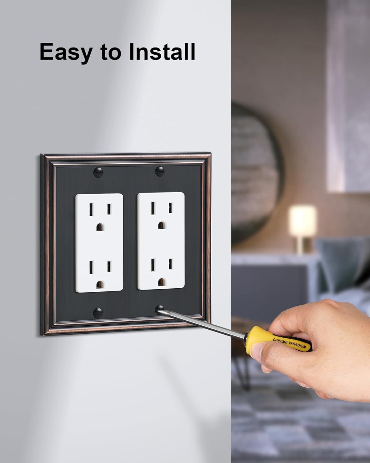 2-Pack Decorative Double Decorator Outlet Cover Plate, Durable Zinc Alloy Aged Bronze Wall Plates for Electrical Outlets, Receptacle, GFCI Outlet, Dimmer Switch, 2-Gang, Corrosion Resistant