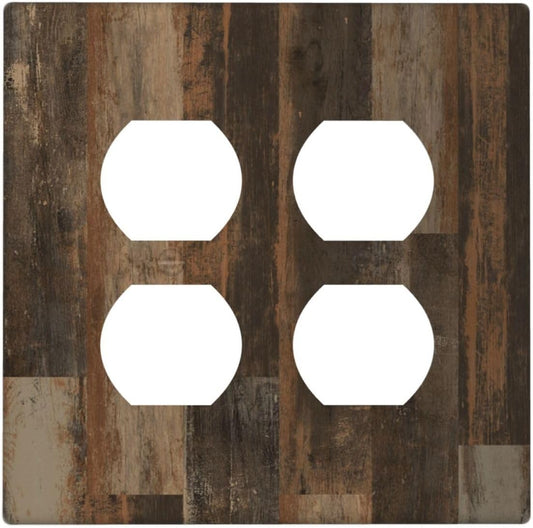 Rustic Brown Wood Grain Dark Oak Outlet Covers 2 Gang Double Duplex Decorative Light Switch Covers