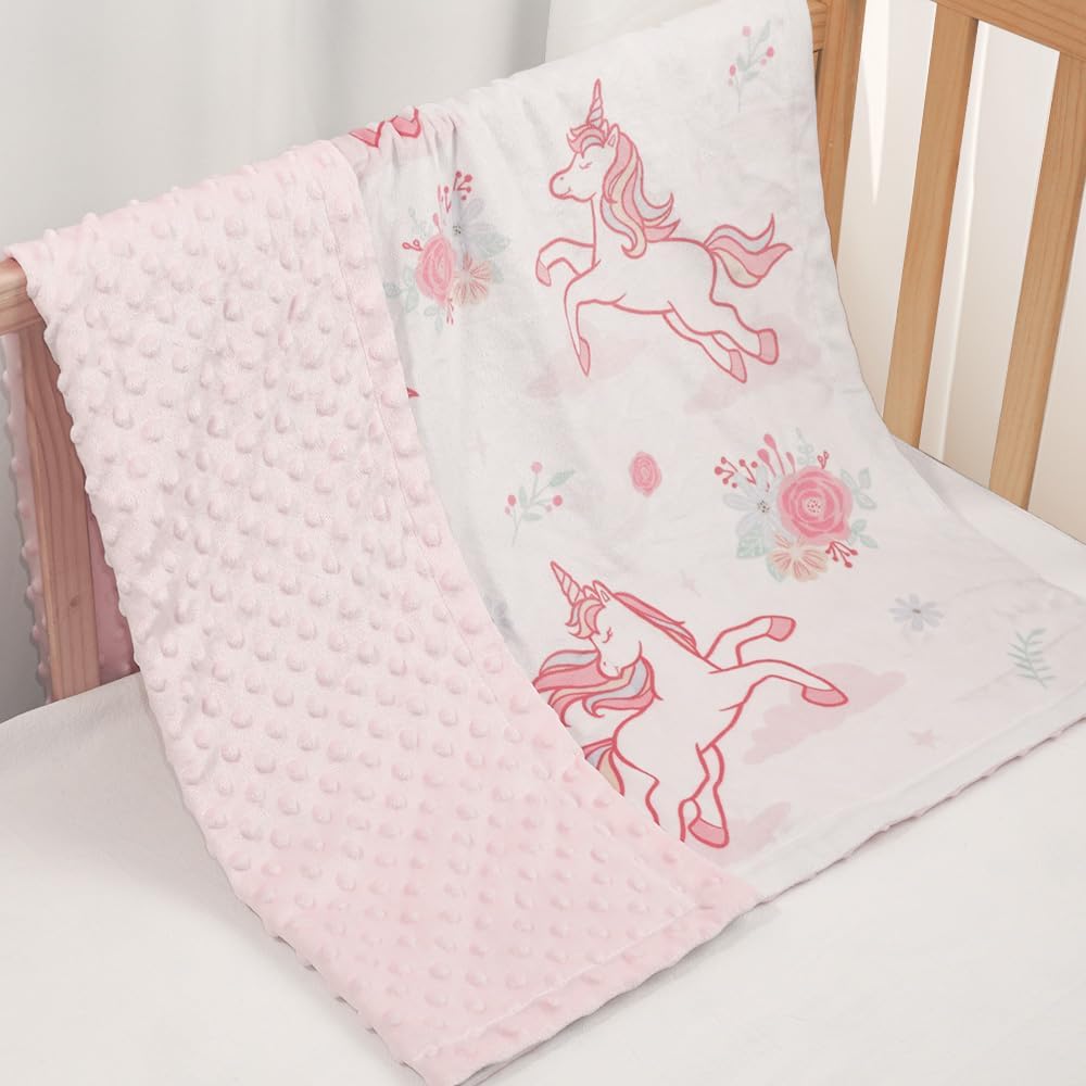 SANDJEST Unicorn Kid Blankets for Girls 30 x 40 - Throw Minky Blanket with Double Layer Dotted