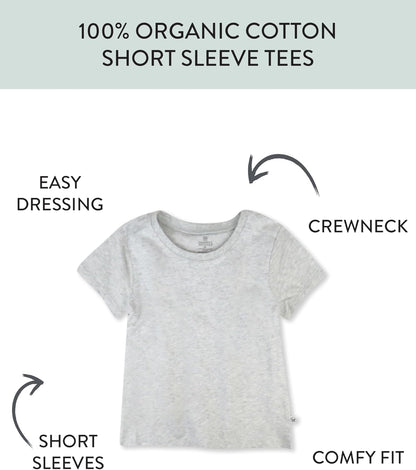 HonestBaby 10-Pack Short Sleeve T-shirts 100% Organic Cotton Baby, Toddler, Little Kids, Boys, Girls, Unisex