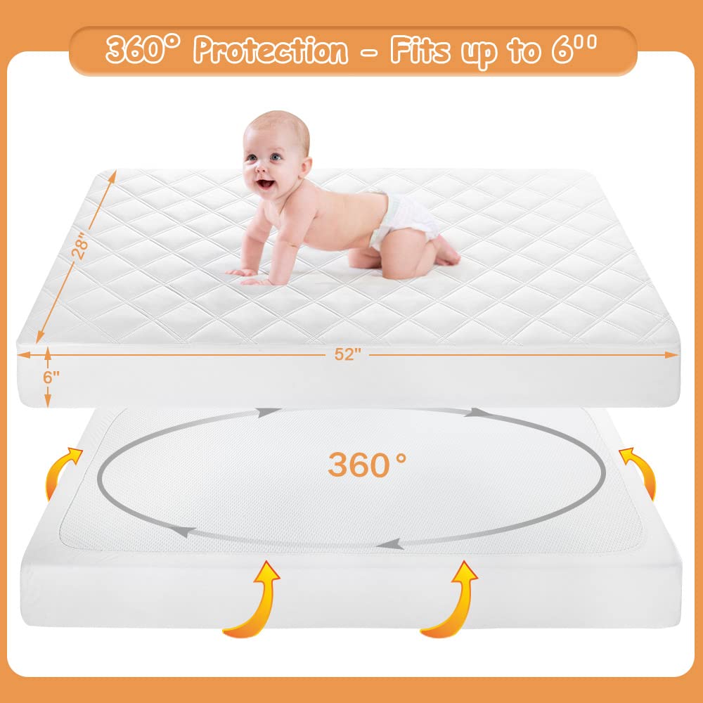 Yoofoss Waterproof Crib Mattress Protector, Quilted Crib Mattress Pad Cover Ultra Soft and