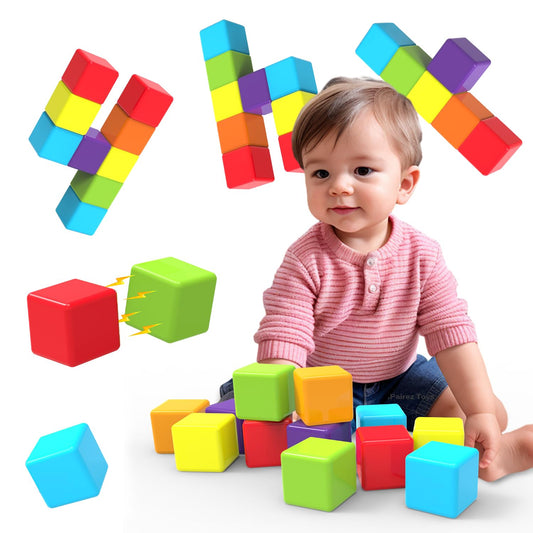 Magnetic Building Blocks Large, 1.65 inch Magnetic Stacking Cubes for Toddlers, Sensory &