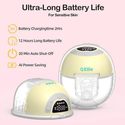 Ellie Wearable Hands Free Breast Pump, Portable Breastfeeding Pump w/Soft Double-Sealed Flange