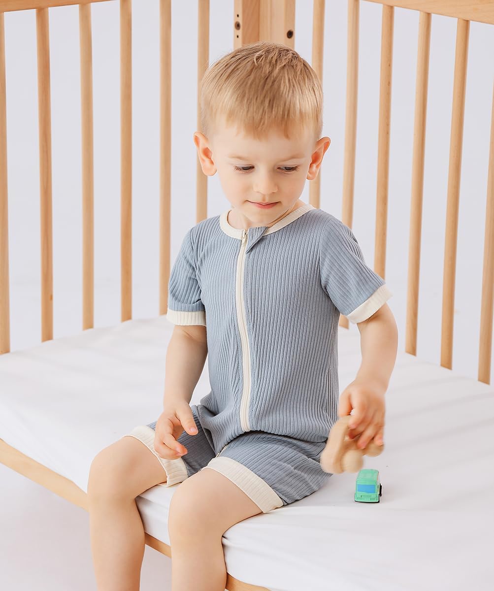 Bafeicao Unisex Baby Boy Girl 2 Pack Rompers Short Sleeve 2 Way Zipper One Piece Jumpsuits Clothes Sets