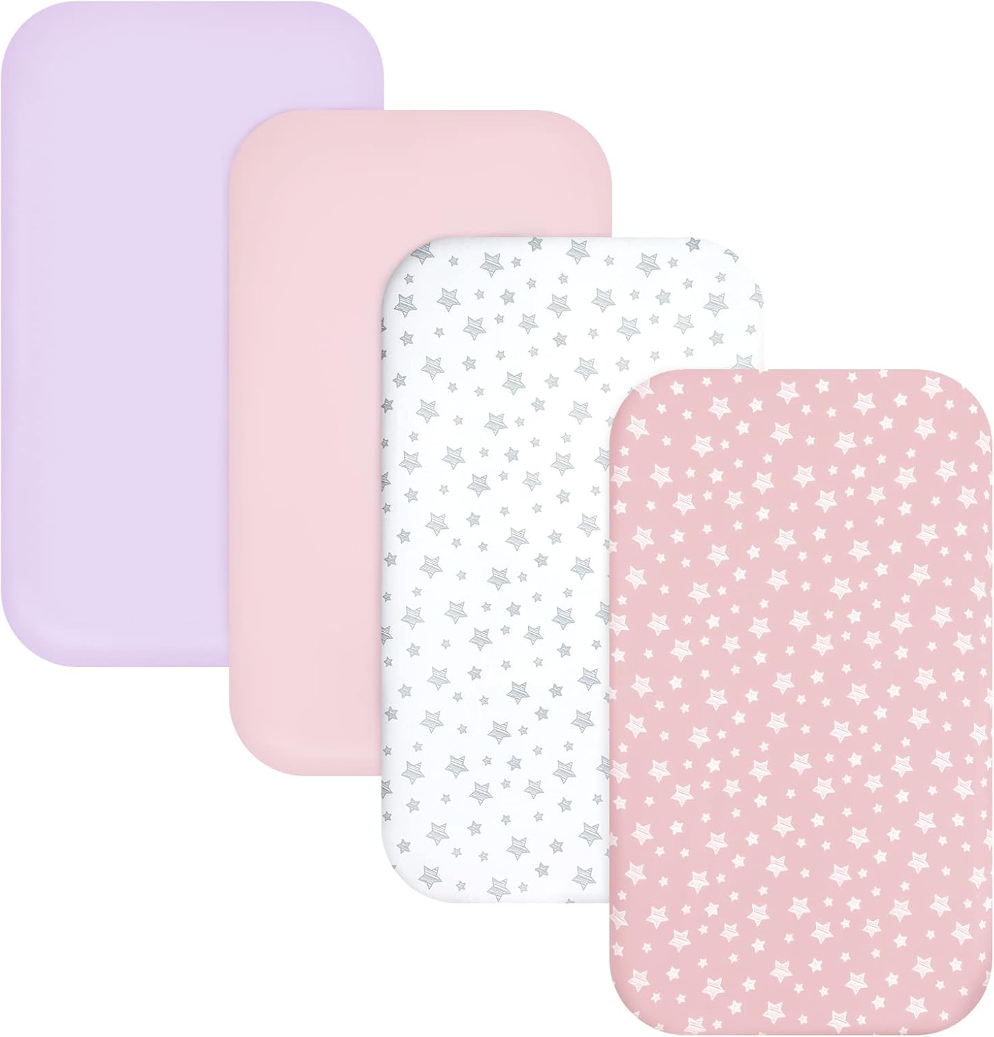 Pack and Play Sheets Girl, 4 Pack Mini Crib Sheets, Stretchy Pack n Play Playard Fitted Sheet