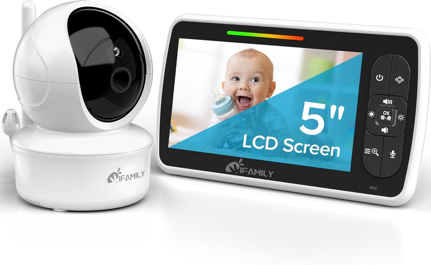 iFamily Baby Monitor - Large 5" Screen with 30Hrs Battery Life - Remote Pan-Tilt-Zoom;No WiFi