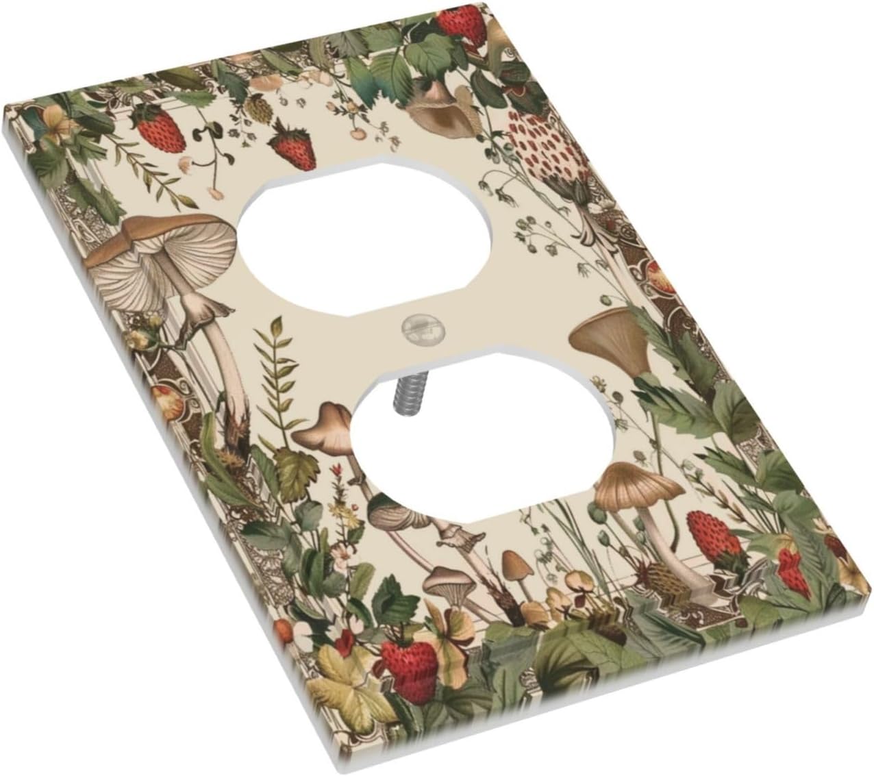 Decorative Outlet Covers Rustic Mushroom Garden Red Strawberry 1 Gang Duplex Light Switch Cover Plate Wall Plates for Electrical Outlets Switchplate Faceplate for Bedroom Home Decor