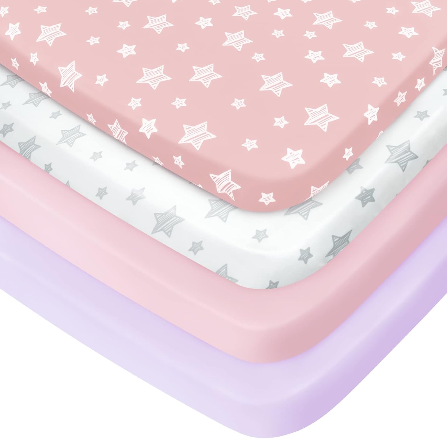 Pack and Play Sheets Girl, 4 Pack Mini Crib Sheets, Stretchy Pack n Play Playard Fitted Sheet