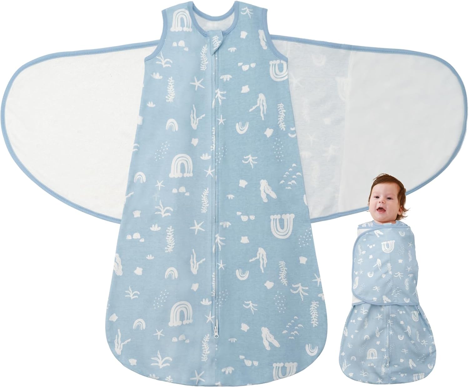 Baby Swaddle Sleep Sack 1.0 Tog 3-in-1 Cotton Baby Swaddle Blanket Wrap for Newborns 6-12 Months