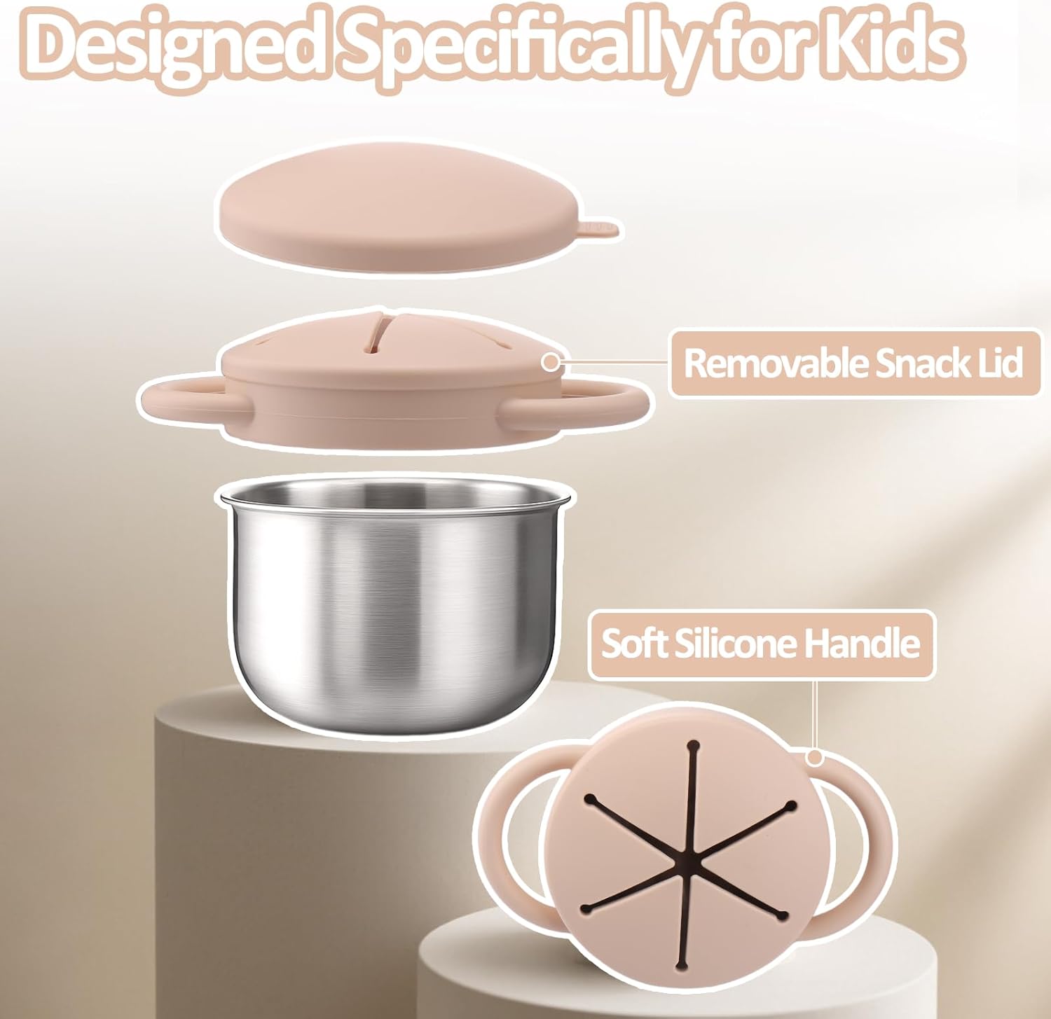 BUSOHA 2 Pack Stainless Steel Toddler Snack Cups - 9 OZ Spill-Proof Baby Snack Containers with