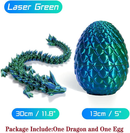Tfork 3D Printed Dragon Eggs with Dragon Inside Crystal Articulated Fidget Dragon Easter Egg Toy Adults Funny Gift Laser Green