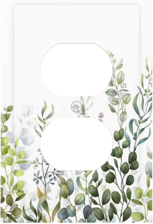 Green Eucalyptus Leaf Plant Herbs Springnature Outlet Covers 1 Gang Duplex Light Switch Cover Decorative Switch Plates Electrical Receptacle Faceplate Wall Plate for Bed Room Living Room Decor
