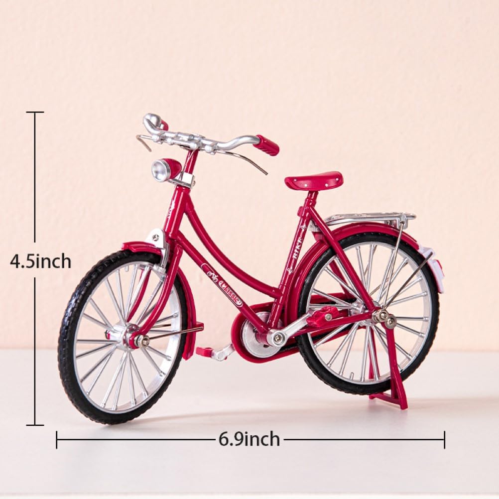 Miniature Alloy Bicycle Collections Bookshelf Decor, Metal Art Home Accessories, Desk Accessories Toy Finger Bike for Collections Home Living Room Bar Coffee Ornaments (Red)