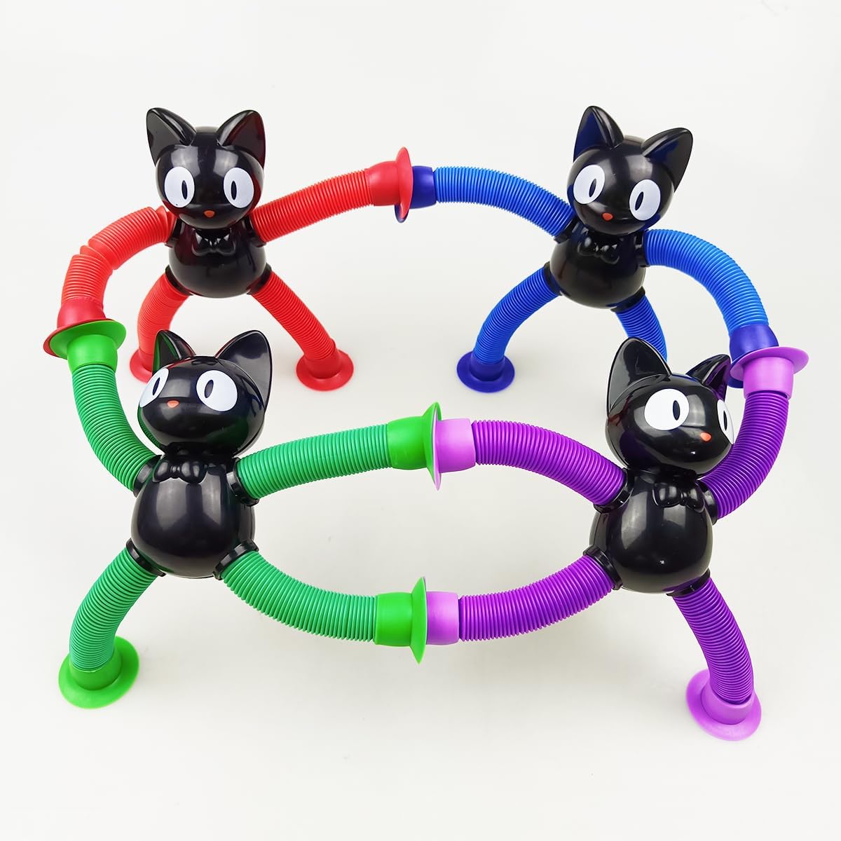 Anditoy 4 Pack Halloween Black Cat Suction Cup Pop Tubes Toys Sensory Toys for Kids Boys Girls Halloween Party Favors Halloween Treat Bags Gifts