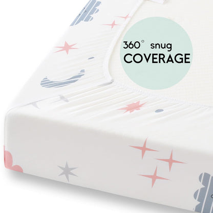 Yoofoss Pack and Play Sheets Fitted, Mini Crib Sheets 2-Pack for Pack N Play Mattress, Stretchy