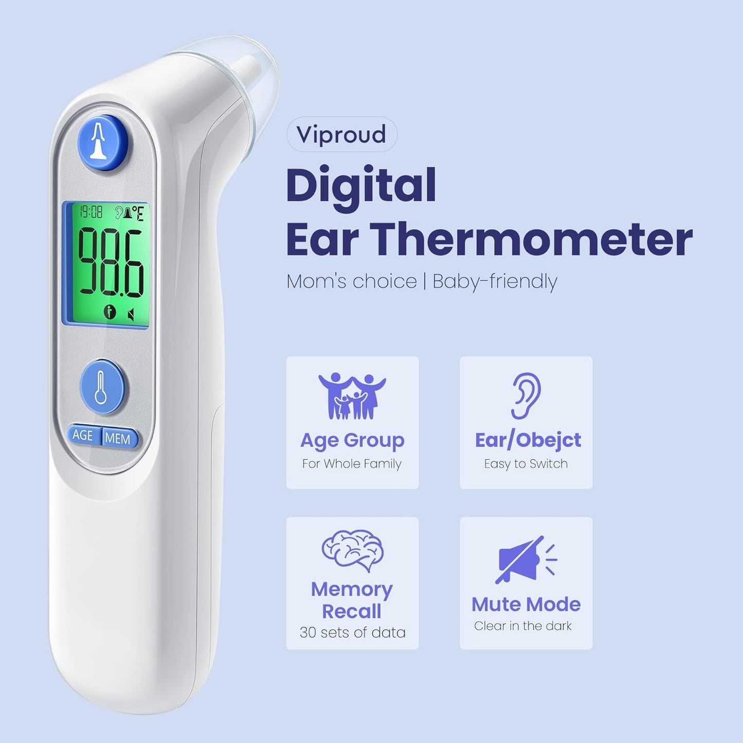 Ear Thermometer, Digital Ear Thermometer for Kids and Adults, High Accuracy Baby Thermometer with
