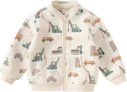 DAVE & BELLA Kids Printed Polar Fleece Jacket Toddler Baby Boys Girls Zip Up Long Sleeve Spring Fall Warm Outerwear Coat