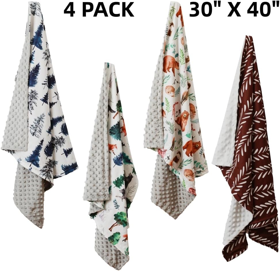 4 Pack Soft Woodland Baby Blankets（30“X40 for Unisex Girls or Boys Breathable Gender Neutral