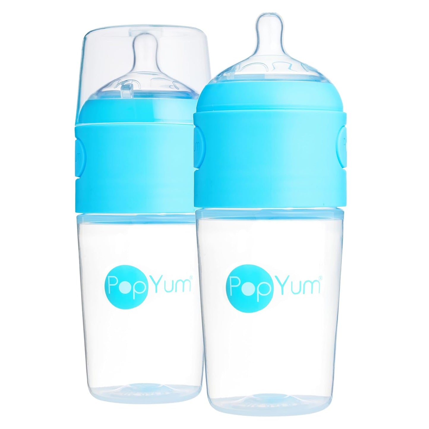 PopYum 9 oz Blue Anti-Colic Formula Making/Mixing/Dispenser Baby Bottles, 2-Pack with #2 Medium