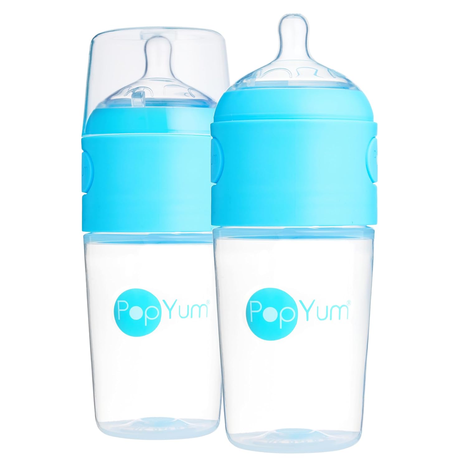PopYum 9 oz Blue Anti-Colic Formula Making/Mixing/Dispenser Baby Bottles, 2-Pack with #2 Medium