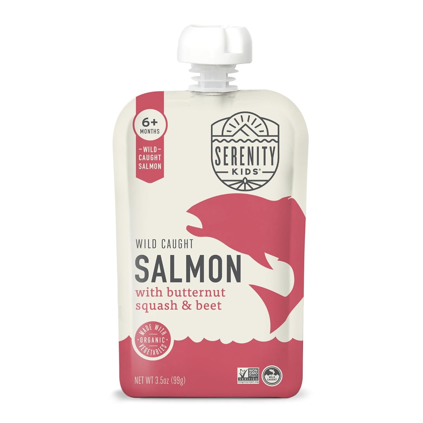 Serenity Kids 6+ Month Salmon Baby Food Pouches - Wild-Caught Salmon & Organic Butternut Squash &