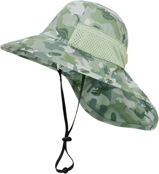 CHUNG Baby Sun Protection Hat Summer Toddler Adjustable UPF 50+ Wide Brim Neck Flap Beach Caps Boys Girls 1-12 Years Kids